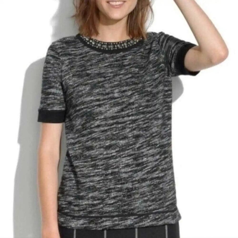 Madewell Jeweled Embellished Short Sleeve Black Cotton Sweater - small